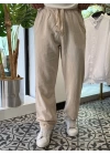 Nakışlı Oversize Keten Pantolon