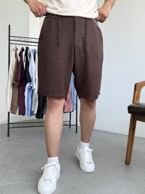 Bağcık Detay Keten Şort