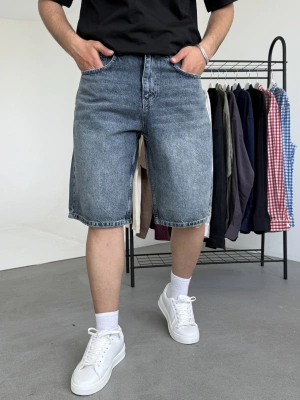 Baggy Yıkamalı Jean Şort