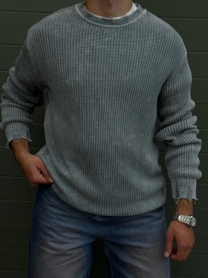 Disstressed Yıkamalı Oversize Kazak