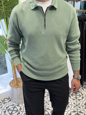 Fermuar Detay Polo Yaka Triko