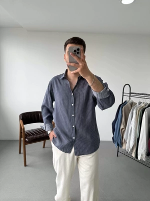 Lacivert Çizgili Gömlek