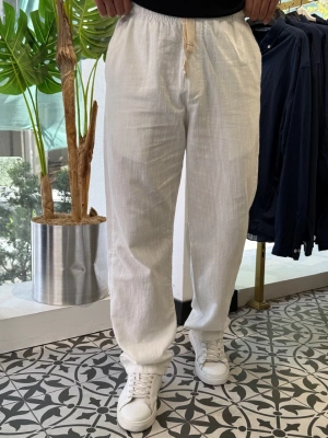 Nakışlı Oversize Keten Pantolon