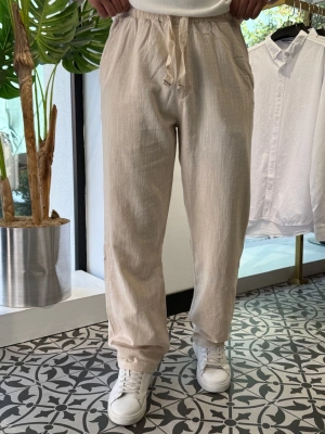 Nakışlı Oversize Keten Pantolon