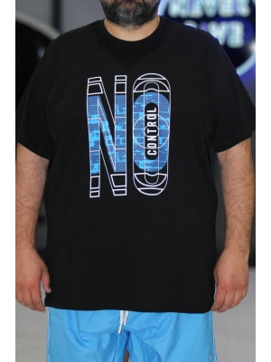 Erkek Büyük Beden Bisiklet Yaka Kısa Kollu Tişört No Control Siyah