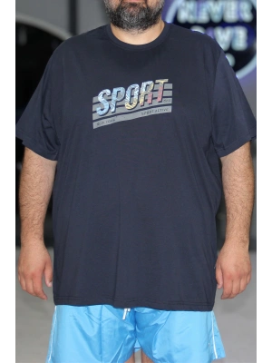 Erkek Büyük Beden Bisiklet Yaka Kısa Kollu Tişört Sport Lacivert