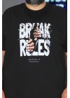 Erkek Büyük Beden Bisiklet Yaka Kısa Kollu Tişört Break Rules Siyah