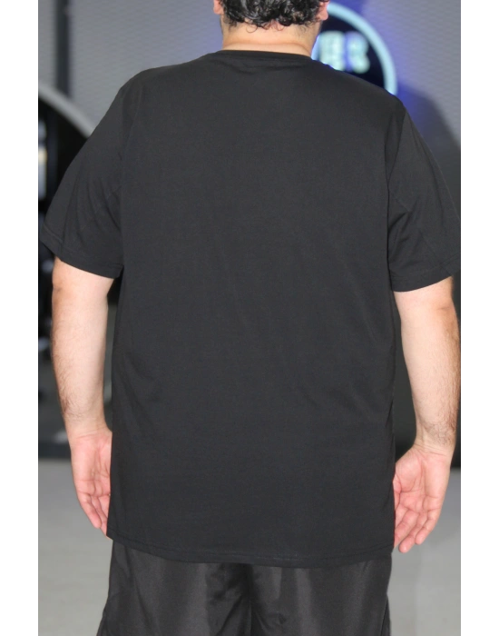 Erkek Büyük Beden Bisiklet Yaka Kısa Kollu Tişört Break Rules Siyah