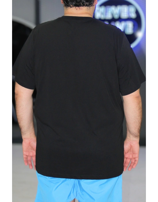 Erkek Büyük Beden Bisiklet Yaka Kısa Kollu Tişört No Control Siyah