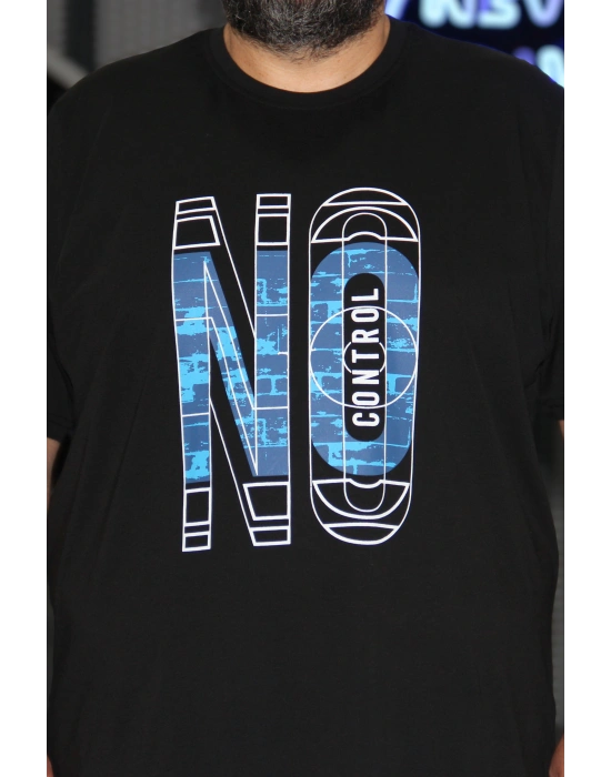 Erkek Büyük Beden Bisiklet Yaka Kısa Kollu Tişört No Control Siyah