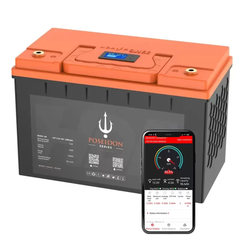 HDA Power Poseidon 12.8V 100 Amper 5000 Döngü. Bluetooth Lityum LifePO4 Akü