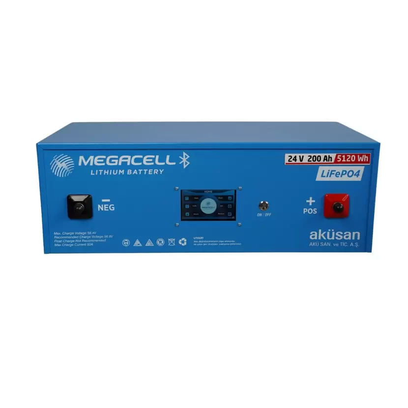 MEGACELL LiFePO4 25.6V 200Ah Bluetooth Dokunmatik Ekran Lityum Demir Fosfat Akü