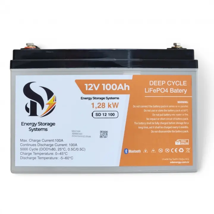 SD Energy 12v 100Ah 1.28kWh 6000DOD Bluetooth Lifepo4 Lityum Akü