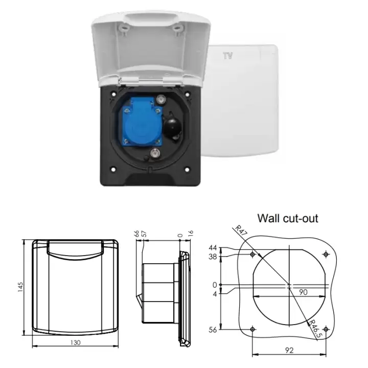 ABL Multi Plus 220V. 12V. Uydu Anten Çoklu Giriş Karavan Harici Dış Soket