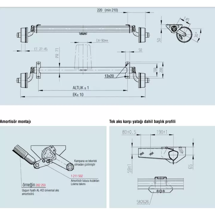 Al-Ko 1000Kg 1400mm Torsiyonlu Frenli Aks Dingil Seti