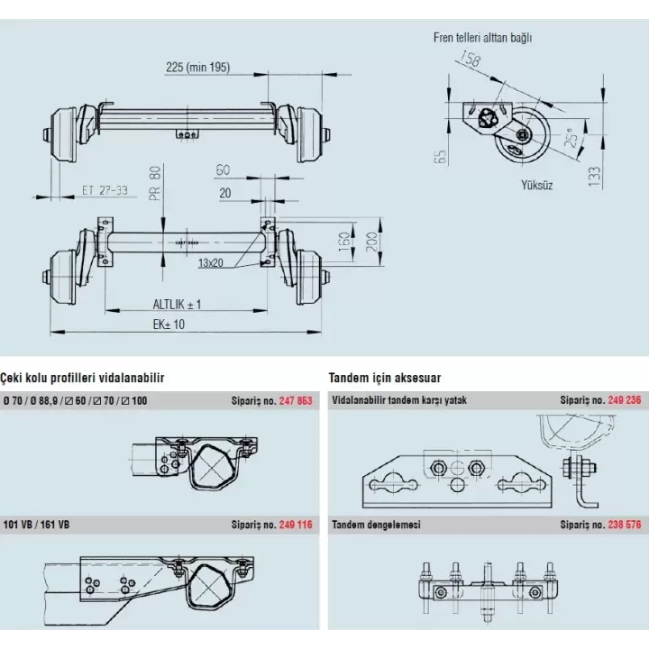 Al-Ko 1000Kg 4x100 1400mm Torsiyonlu Frenli Aks Dingil