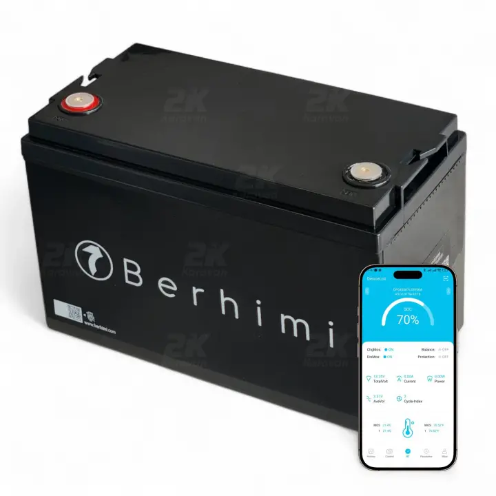 Berhimi 12V 100 Amper IP67 4000 DOD, BT Marin/Karavan Lifepo4 Lityum Akü