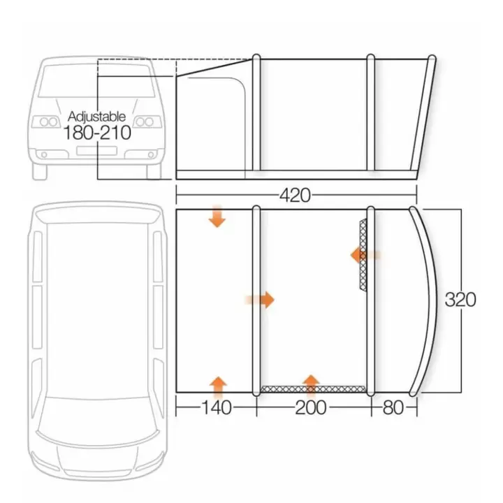 Campasist VW T5.T6 Kapalı Havalı Tente Çadır 400x300x210