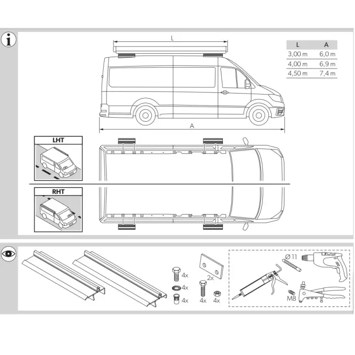 Dometic Pr2000 VW Crafter 2017- Sonrası Tente Montaj Braketi