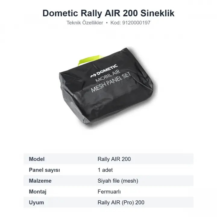 Dometic Rally AIR 200 Şişme Ön Çadır Sineklik Paneli, Tek Parça (9120000197)