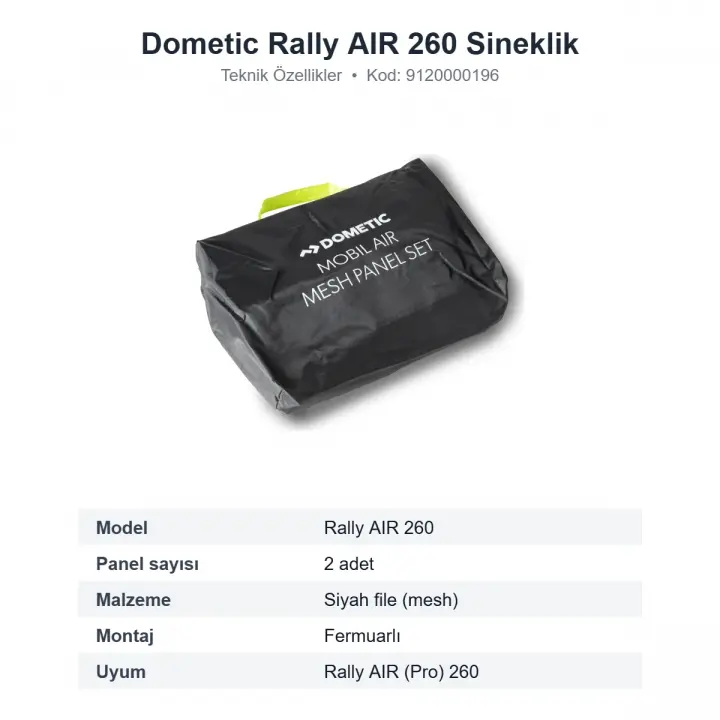 Dometic Rally AIR 260 Şişme Ön Çadır Sineklik Panel Seti, 2 Parça (9120000196)