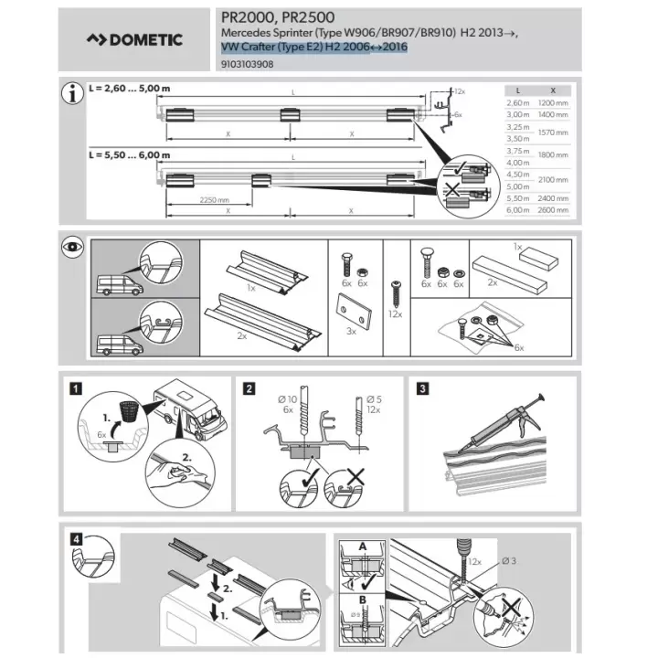  Dometic Pr2000/2500 Tente Braketi ( Mercedes Sprinter 2013- / VW Crafter (2006 - 2017) )