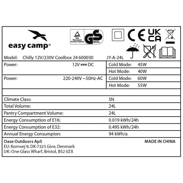 Easy Camp Chilly 12V/230V Coolbox 24 Elektrikli Soğutucu