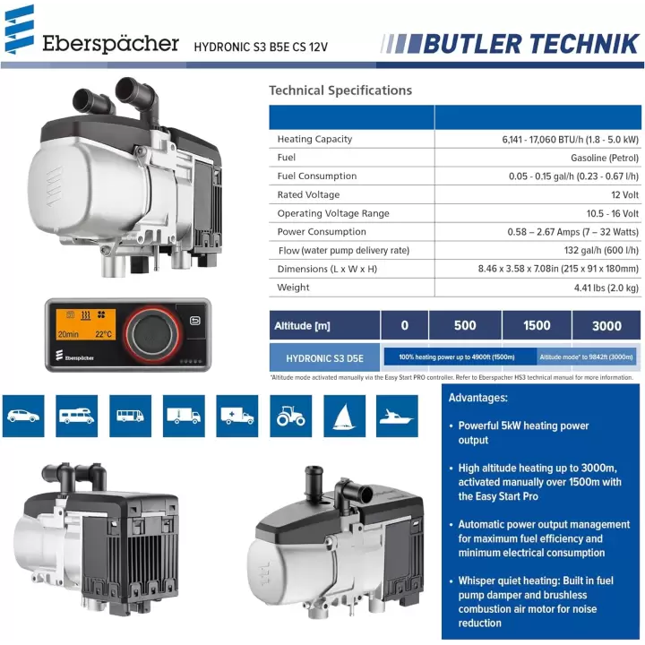 Eberspacher Hydronic S3 12/24V Sulu Tip Dizel Su ve Ortam Isıtıcı