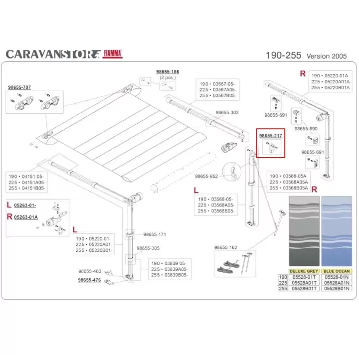 Fiamma 98655-217 CaravanStore, F35, F45 Tente Yedek Parçası