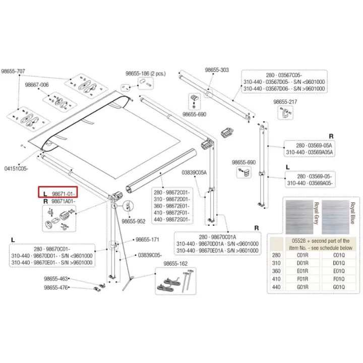 Fiamma Caravanstore XL 280-550 Sol Mafsal Takımı Yedek Parça