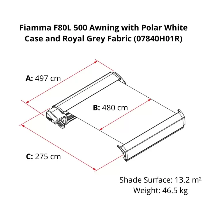 Fiamma F80L 5.00x2.75 Beyaz Çatı Tipi Kasetli Tente