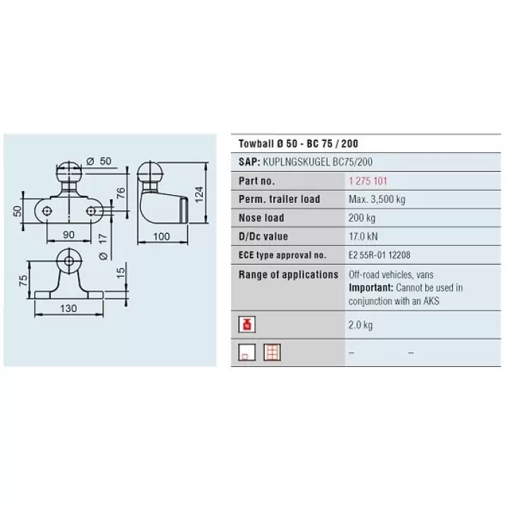 GOETT BC75/200 Flanşlı Çeki Demiri ( 50mm&#39;lik )