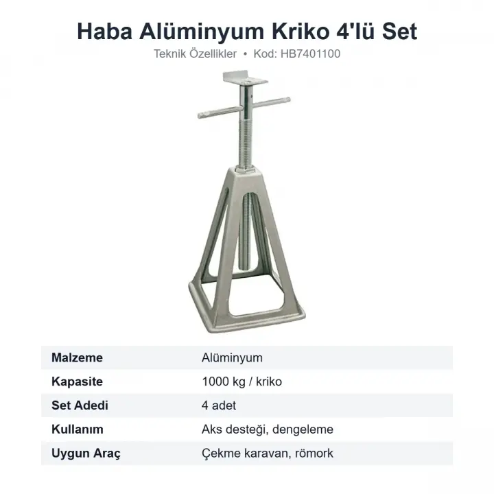 Haba Alüminyum Karavan Sabitleme Krikosu 1000 kg 4lü Set (HB7401100)