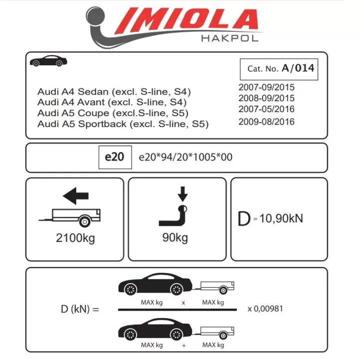 Audi A-5 Coupe (Hatchback) (Sportback) (S-Line ve S4 hariç) 2008-01/2017Çeki Demiri