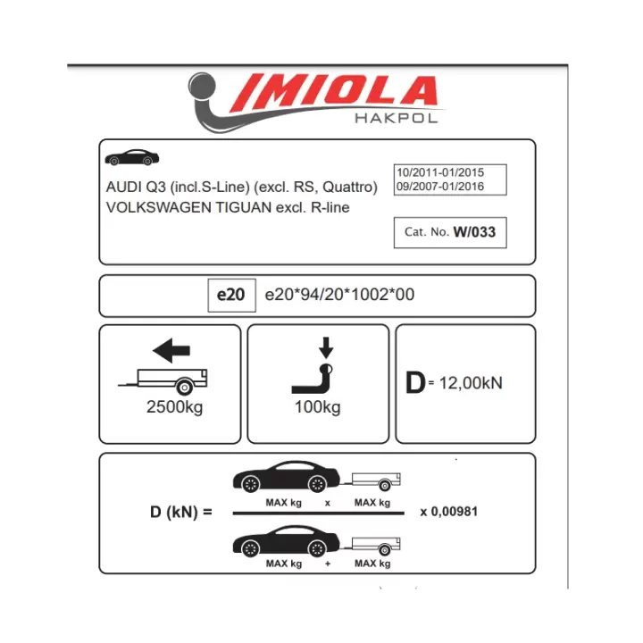 Hakpol - Volkswagen Tiguan 09/2007 - 01/2016 Arası Çeki Demiri