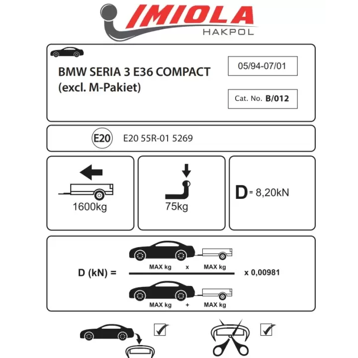 Hakpol - BMW 3 Serisi E36 3 Compact (M3. m-Paket Hariç) 1994 - 2001 Çeki Demiri