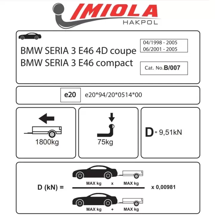 Hakpol - BMW 3 Serisi E46 4D. Coupe 1998-2005 Çeki Demiri