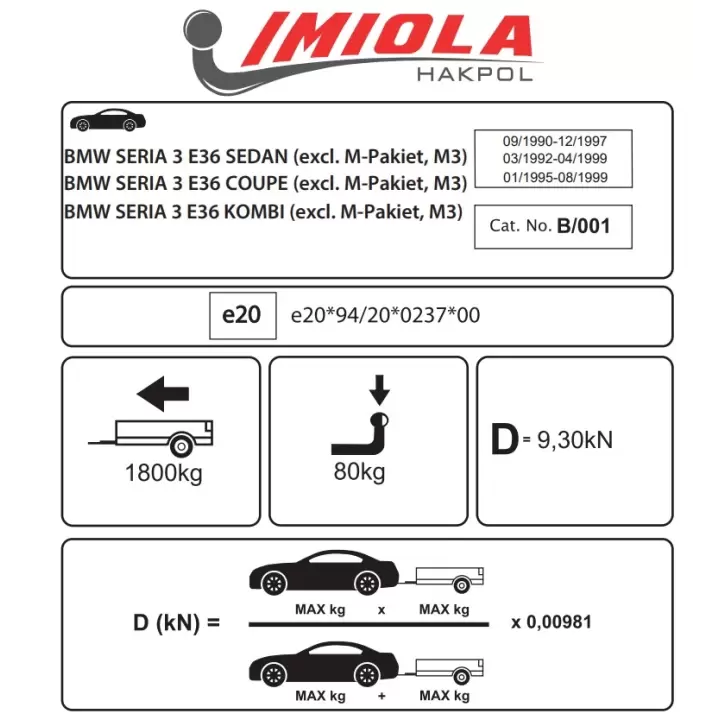 BMW 3 Station Wagon E36 01/1995 - 08/1999 Çeki Demiri