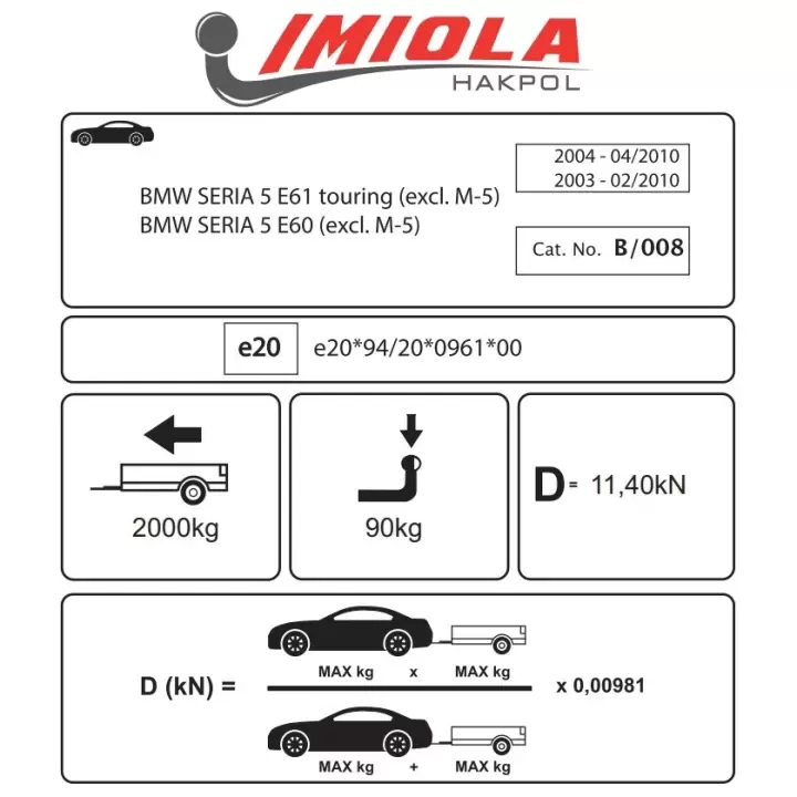 Hakpol - BMW 5 - Serisi E 60 (hariç M-5) 2003 - 2010 Çeki Demiri