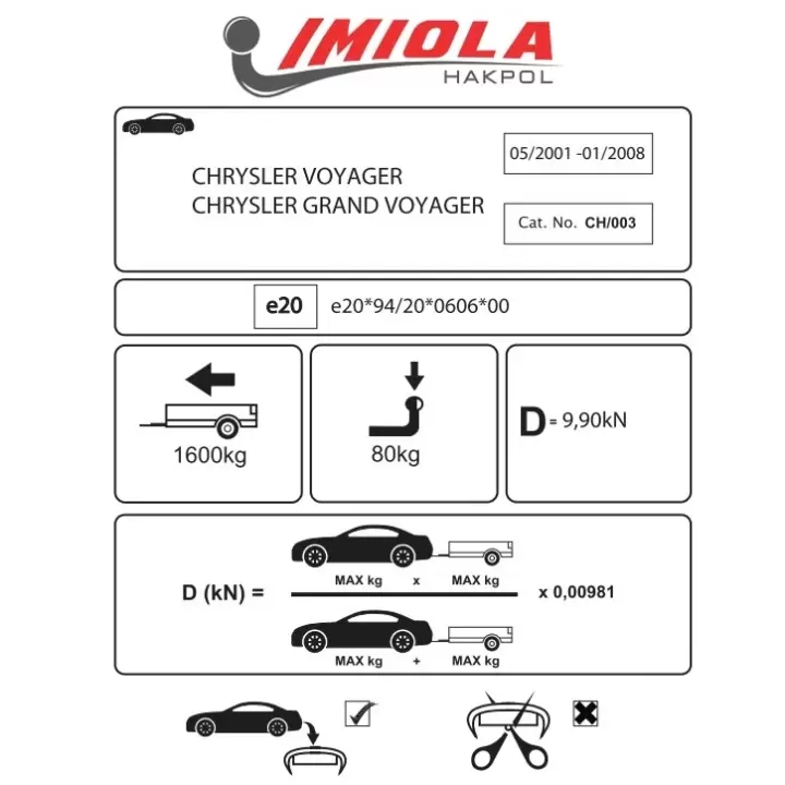 Hakpol Chrysler Grang Voyager (Stow&#39;n Go Hariç) 05/2001-01/2008 Çeki Demiri