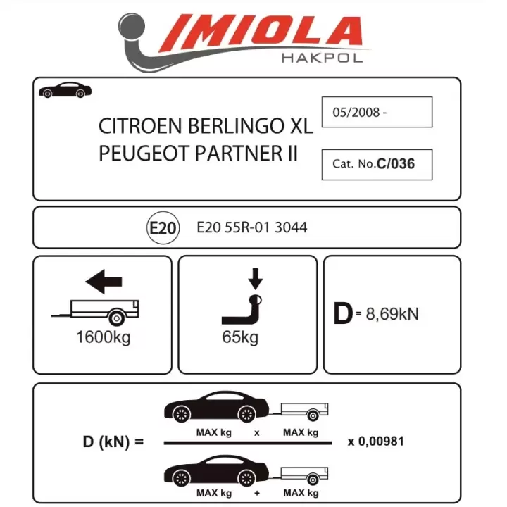 Hakpol - Citroen Peugeot Partner 2 2008 ve Sonrası Çeki Demiri