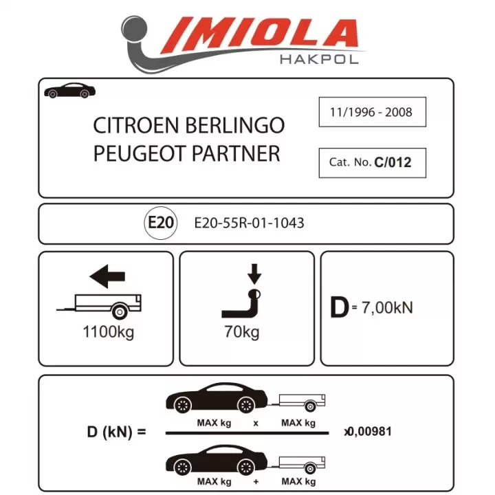 Hakpol Peugeot Partner I 11/1996  2007 Çeki Demiri