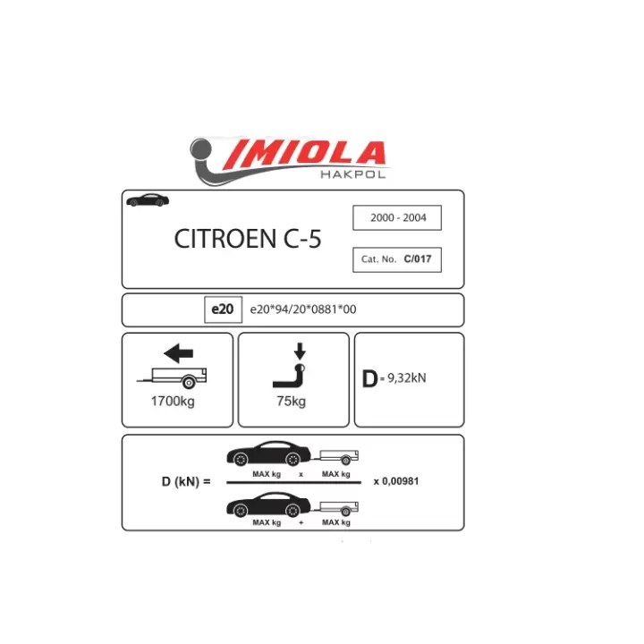 Hakpol - Citroen C-5 Hatchback 2000-2004 arası Çeki demiri