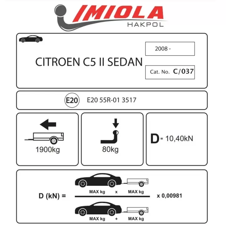 Hakpol - Citroen C5 II (RD) Saloon 2008 ve Sonrası Çeki Demiri