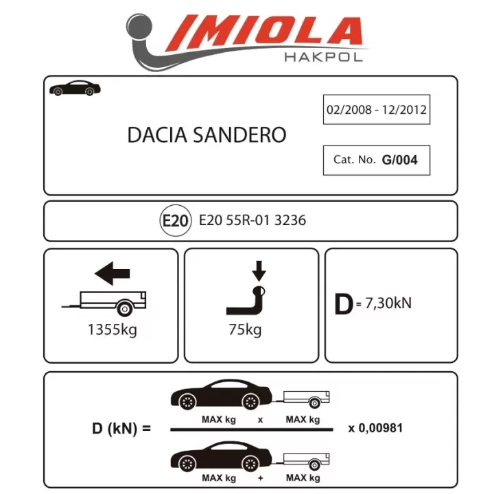 Hakpol - Dacia Sandero 2008 - 12/2012 SANDERO I (Stepway dahil) Çeki Demiri