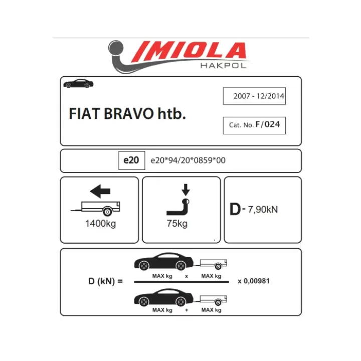 Hakpol - Fiat Bravo hatchback 2007 ve Sonrası Çeki Demiri