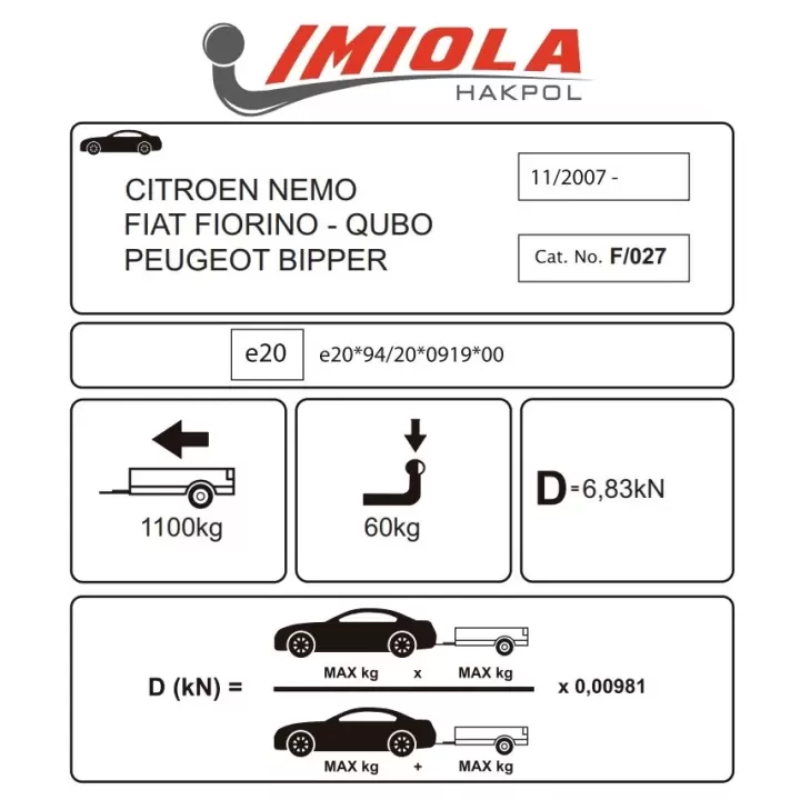 Hakpol Peugeot Bipper  2008 Ve Sonrası  Çeki Demiri