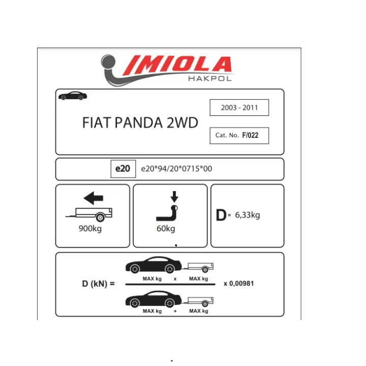 Hakpol Fiat Panda 2WD Hatchback; Van 03/2011 Çeki Demiri