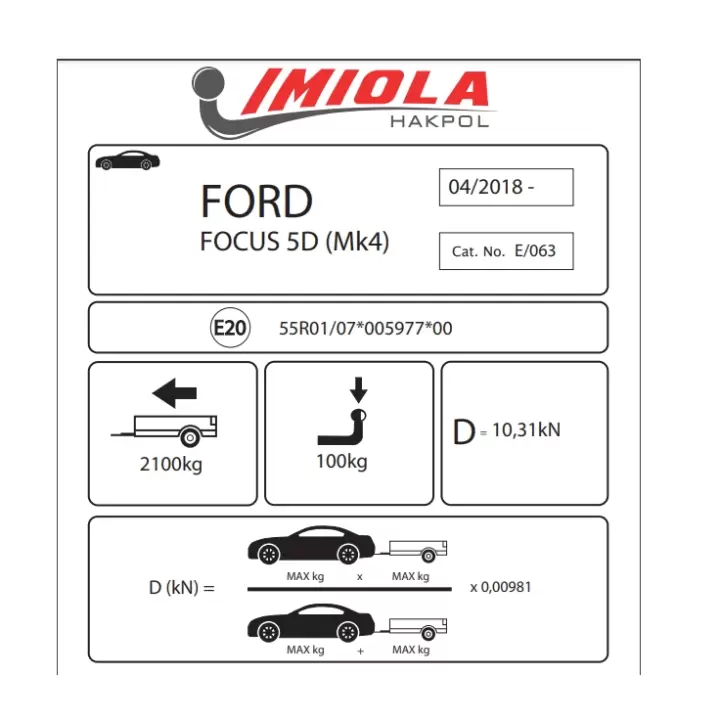 Hakpol Ford Focus  5D HB (Mk4) 04/2018 Ve Sonrası  Çeki Demiri