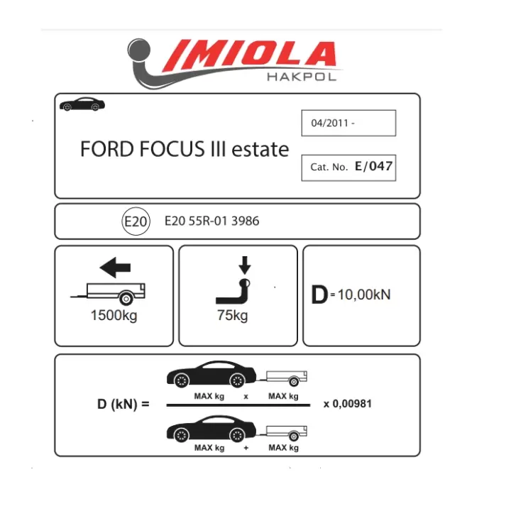 Hakpol Ford Focus III Estate (hariç ST) 04/2011 Ve Sonrası Çeki Demiri